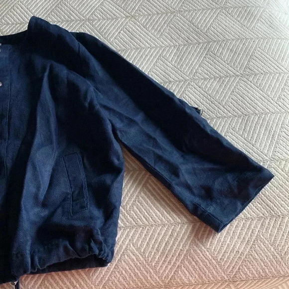 Chicos Blue Linen Snap Front 3/4 Sleeve Jacket - Picture 4 of 9